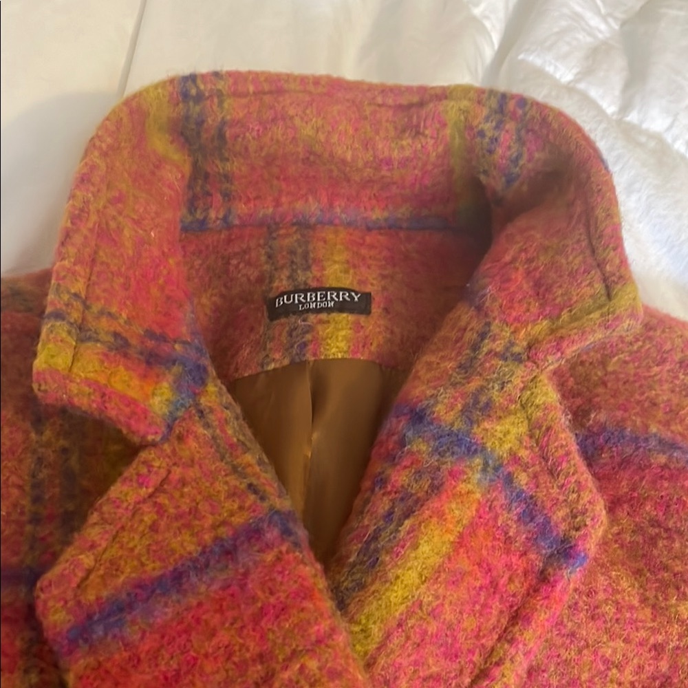 Pink and Purple Textured Trench Coat with Wide Collar